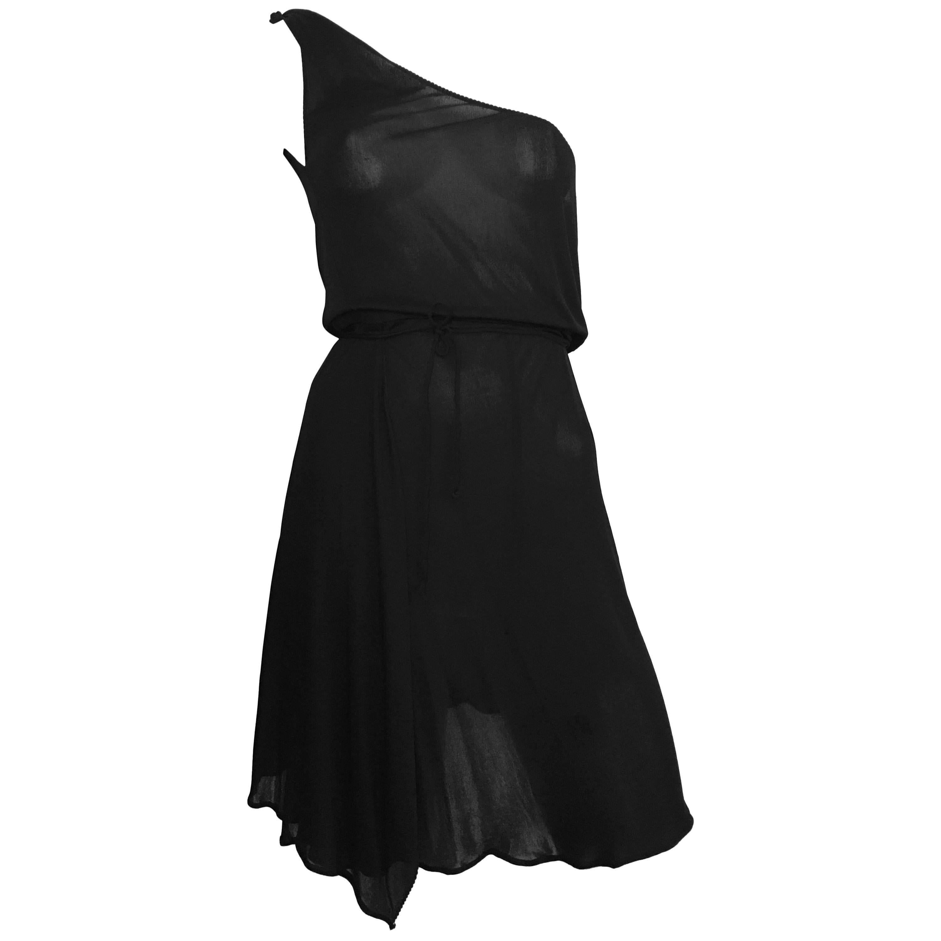 Stephen Burrows for Henri Bendel Black Jersey One Shoulder Dress Size 4/6. For Sale