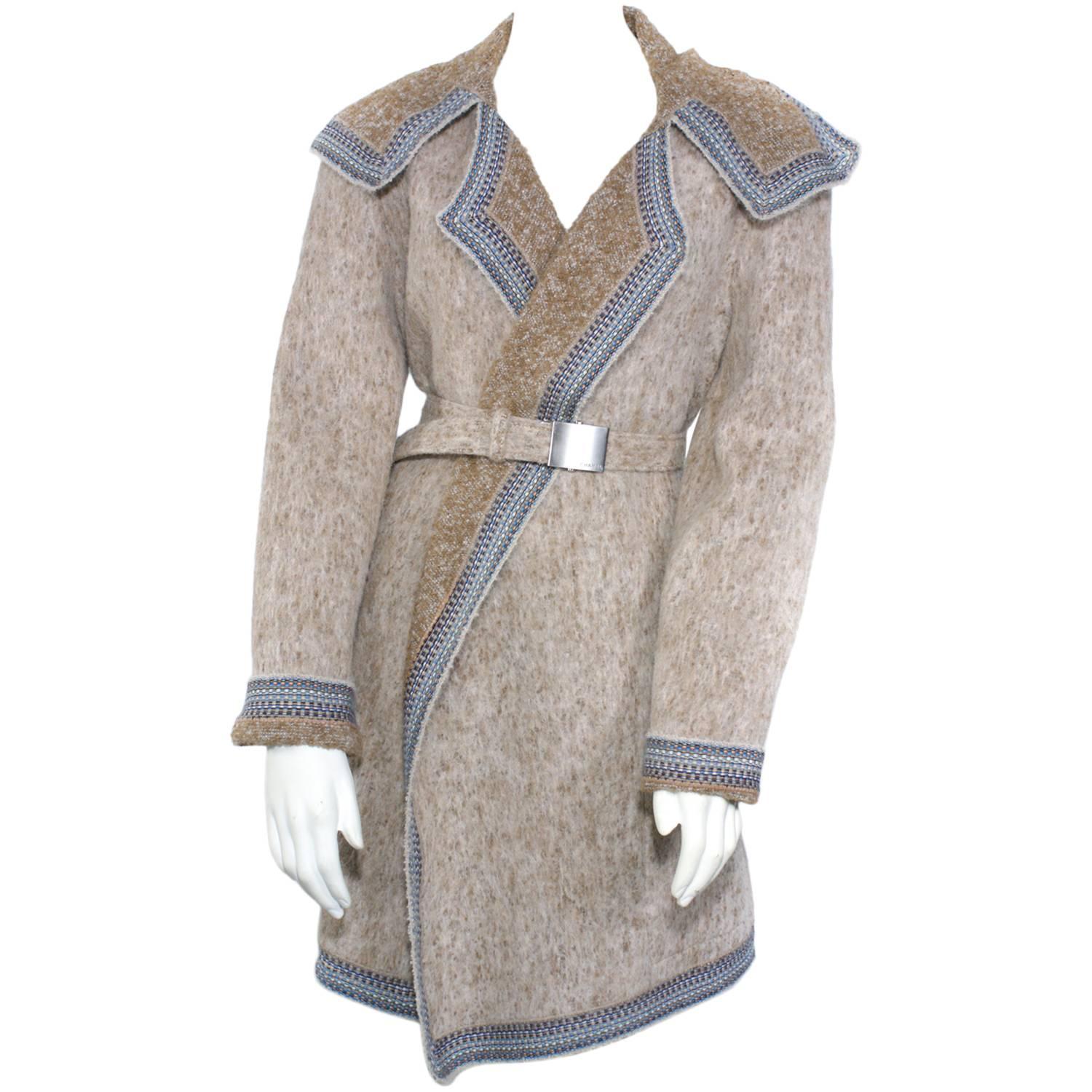 Chanel Tan Knit Belted Coat With Scarf at 1stdibs