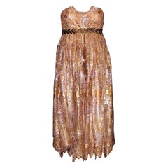 UNWORN Dolce & Gabbana 2006 Gold Metallic Lace Tassel Empire Dress Gown 42