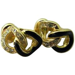 Vintage Christian Dior chain shape black, gold and crystal earrings. Great gift 7