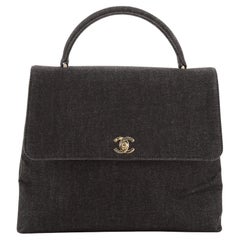 Chanel Vintage Classic Top Handle Flap Bag Denim Jumbo