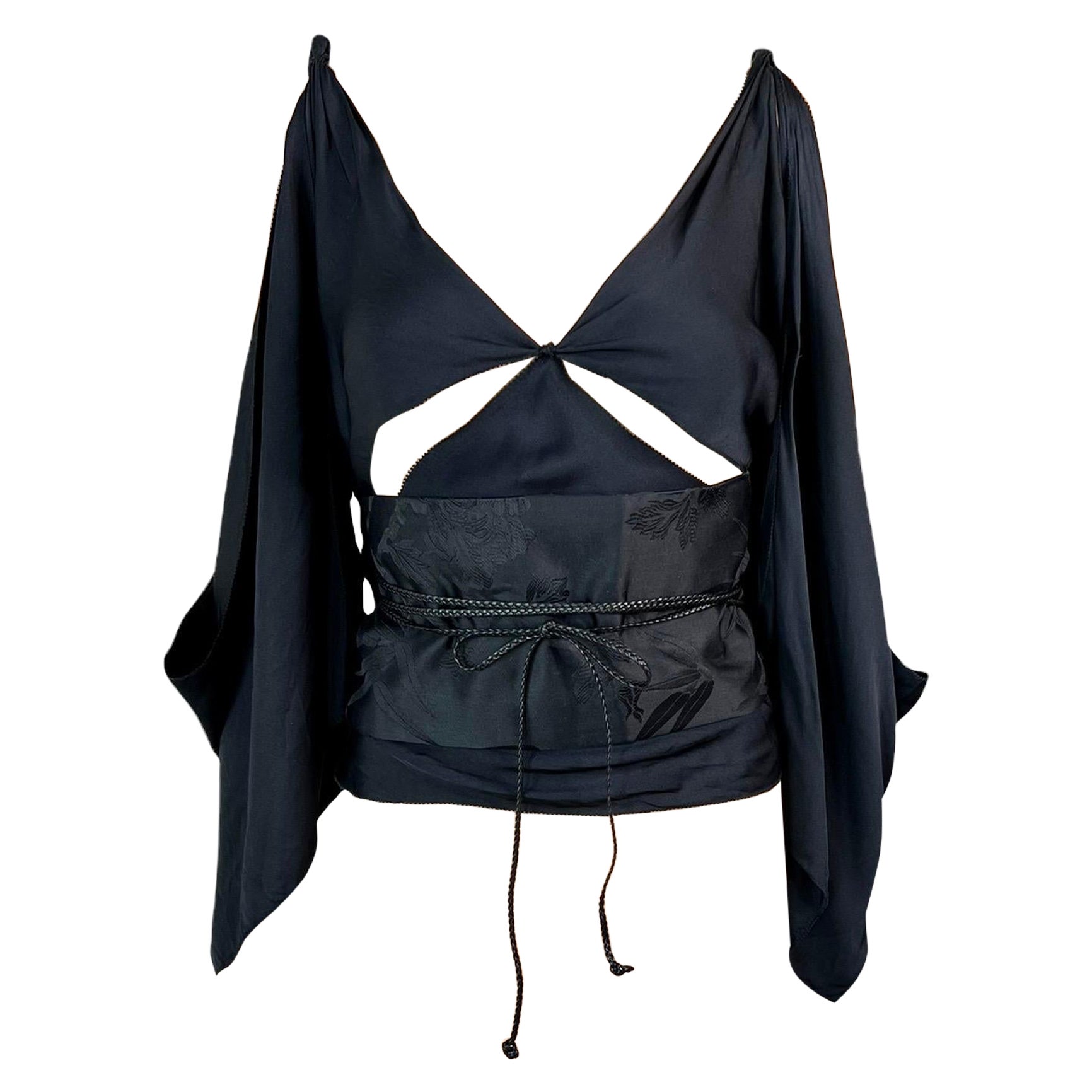 Tom Ford for Gucci F/W 2002 Runway Cutout Backless Silk Black Belted Blouse Top For Sale