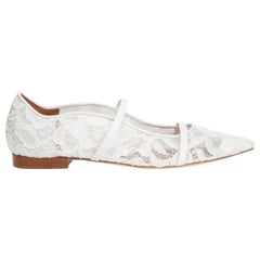 MALONE SOULIERS white lace MAUREEN Ballet Flats Shoes 38.5