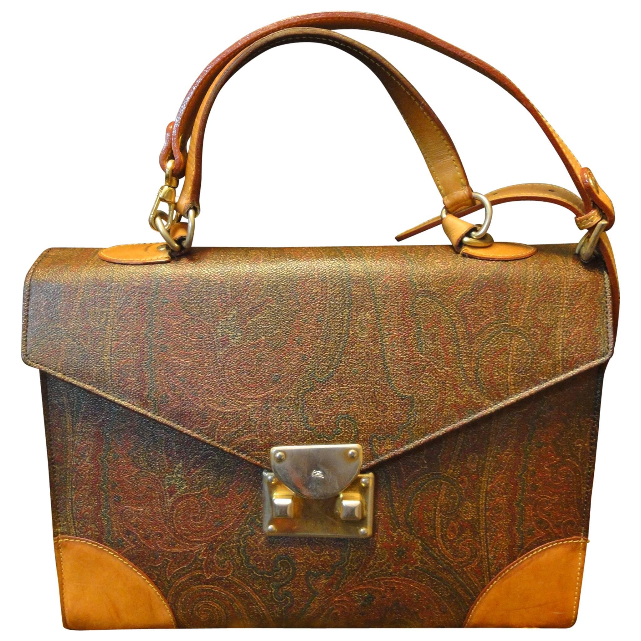 Vintage ETRO iconic paisley pattern handbag purse with leather shoulder strap