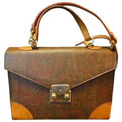 Vintage ETRO iconic paisley pattern handbag purse with leather shoulder strap