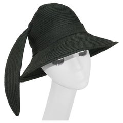 Yves Saint Laurent Black Straw Bucket Hat With Stylized Feather, 1970's