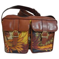 Vintage Salvatore Ferragamo tropical and feather pattern messenger shoulder bag 