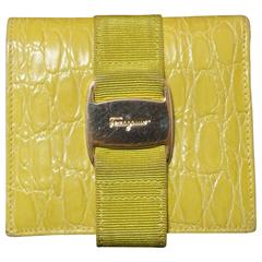 Vintage Salvatore Ferragamo croc embossed leather yellow wallet, golden motif
