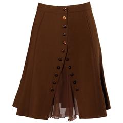 Blumarine Brown Wool + Silk Button Up Skirt
