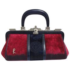 70's, 80's vintage Roberta di Camerino red and navy velvet doctor handbag