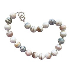 Pastel Saturn Chalcedony 18mm Round Beaded Necklace with Sterling Silver Clasp