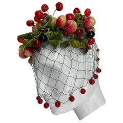 Restyled 1950s Torso Creations "Tart Cherry" Hat w/ Cherry Beaded Veil