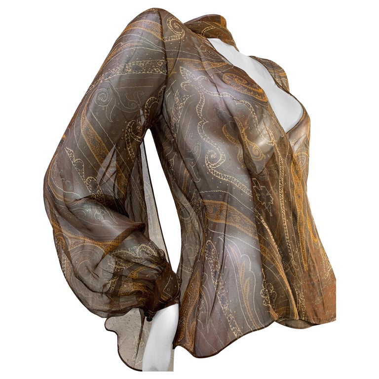 90s RALPH LAUREN Brown Silk Chiffon Ruffle Blouse (M/L)