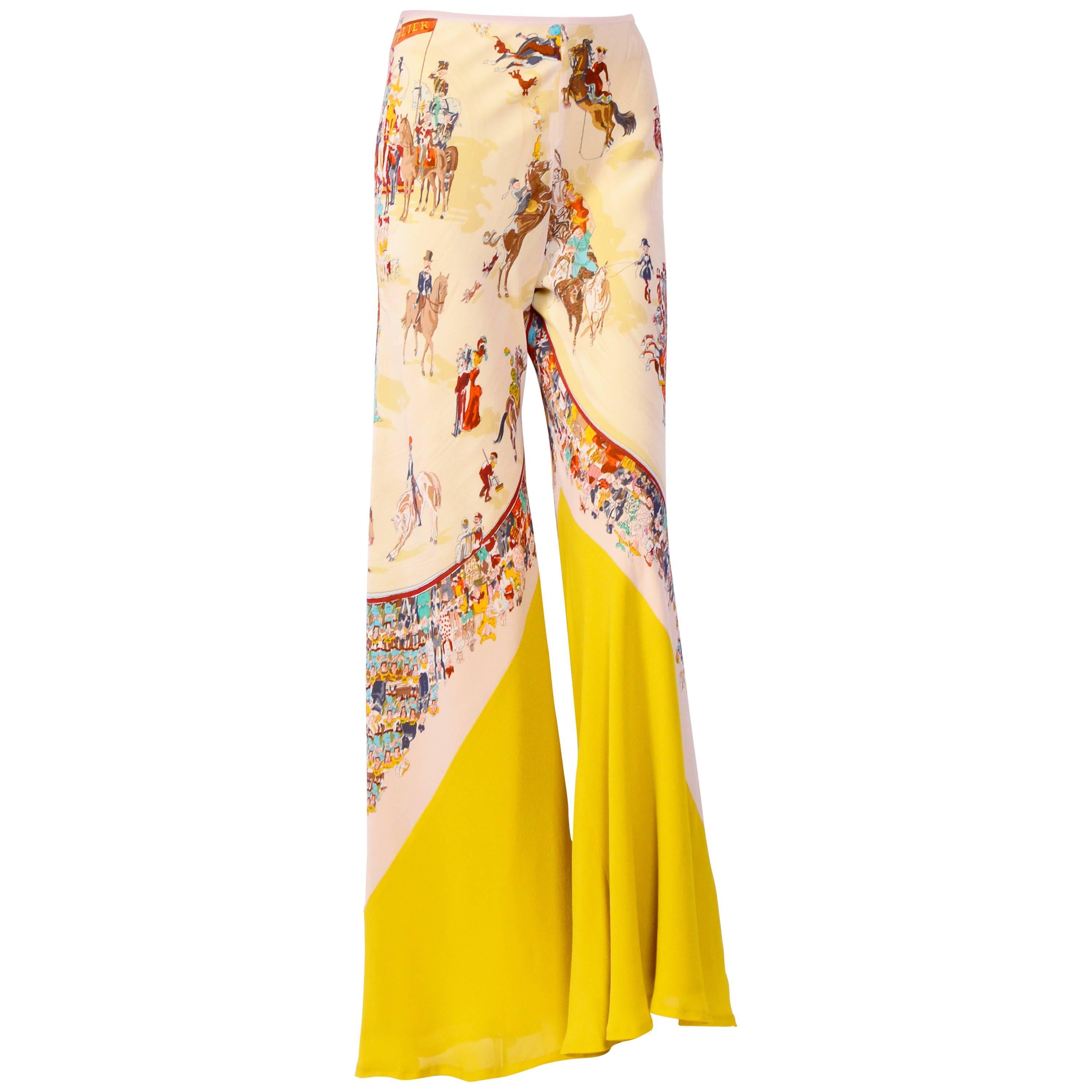 Hermès Silk "Cirque Molier" By Philippe Dumas Print Vintage Palazzo Trousers