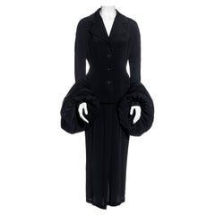 Yohji Yamamoto black silk skirt suit with voluminous padded cuffs, fw 2003  