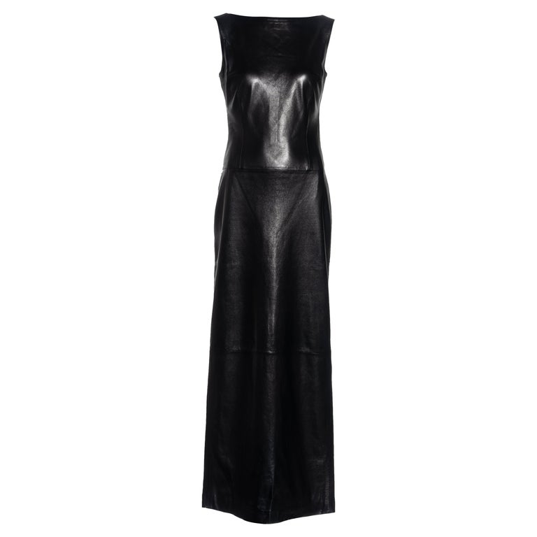 Mario Valentino black lambskin leather open back full-length dress, fw ...