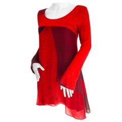Red Scribble Print Mix Media Silk Boho Mini Dress  - NWT Flora Kung