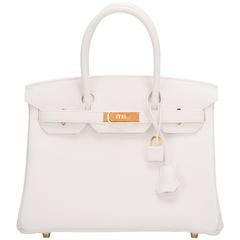 Hermes White Clemence Birkin 30cm Gold Hardware