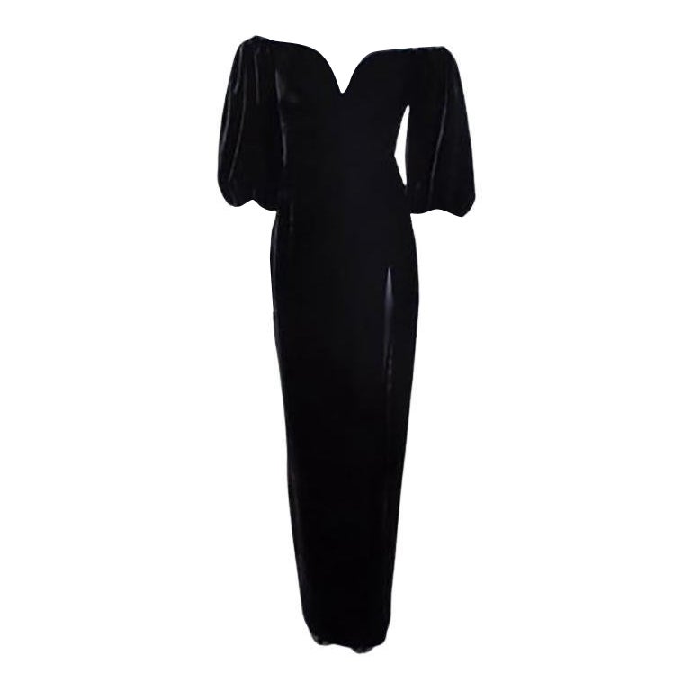 Beautiful Vintage Richilene 1970s Black Silk Velvet + Nude Lace Chiffon