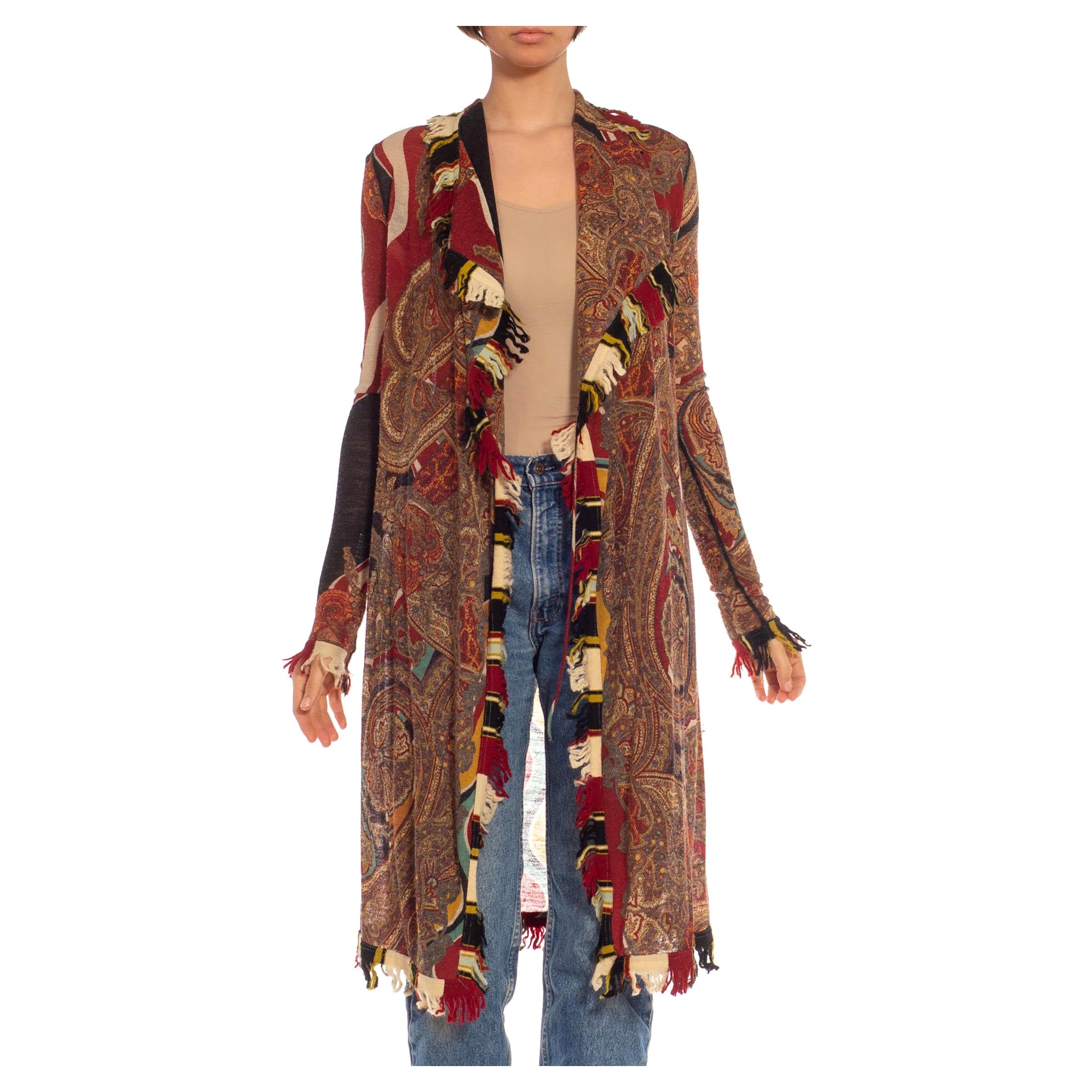 1990S JEAN PAUL GAULTIER Burgundy Multi  Wool Blend Psychedelic Cardigan