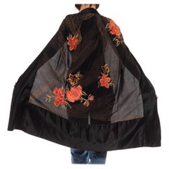 1920S Gold Lamé Silk & Velvet Embroidered Art Deco Cape