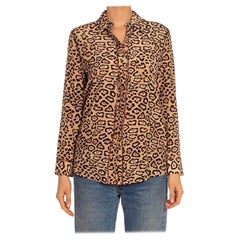 2010S GIVENCHY Leopard Print Tan & Brown Silk With Metallic Trimmings Shirt