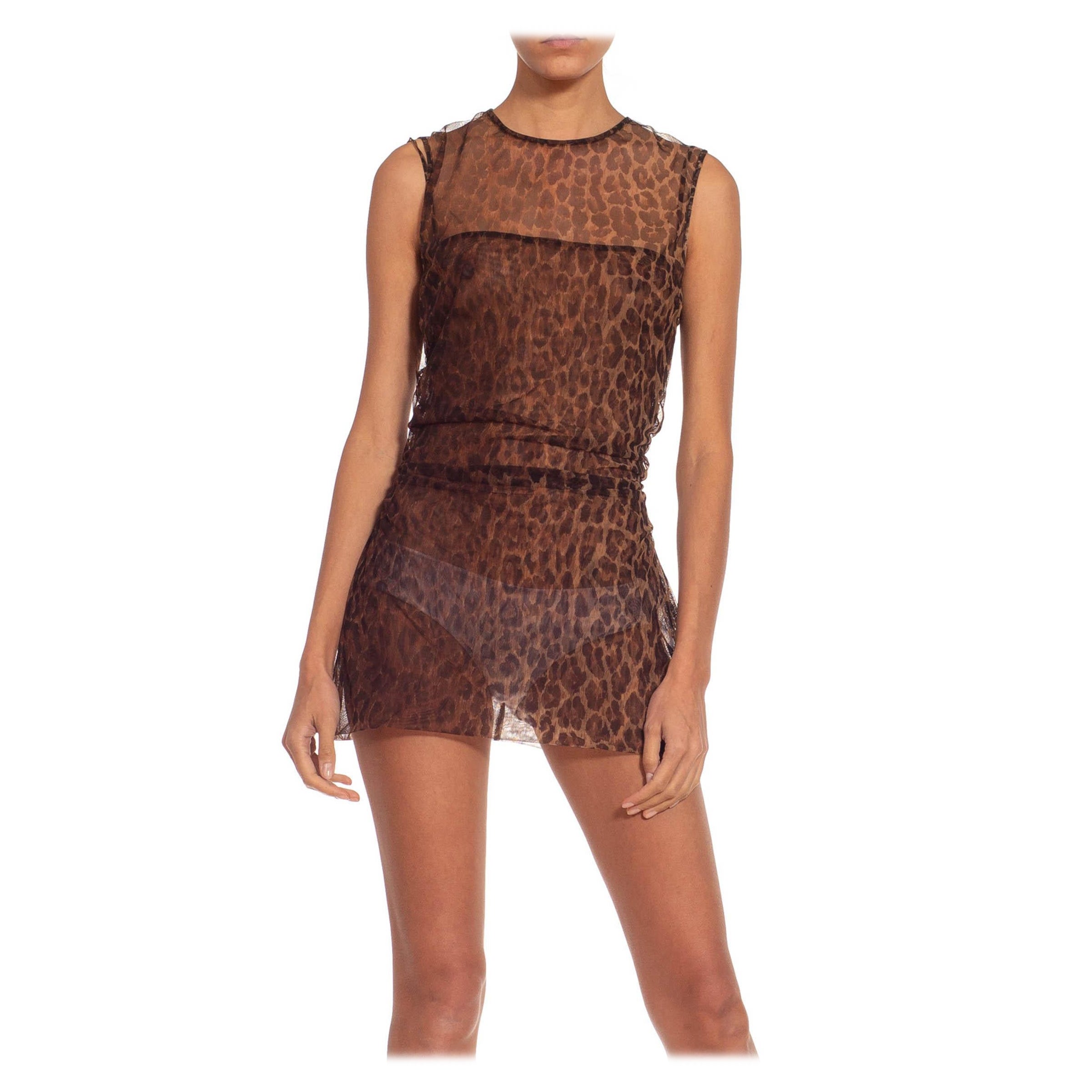1990S DOLCE & GABBANA Animal Print Brown Tulle Dress For Sale