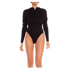 1990er Jahre AZZEDINE ALAIA Schwarzer rückenfreier Bodysuit aus Wollstrick mit langen Ärmeln