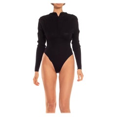 1990S AZZEDINE ALAIA Black Wool Knit Backless Long Sleeve Bodysuit