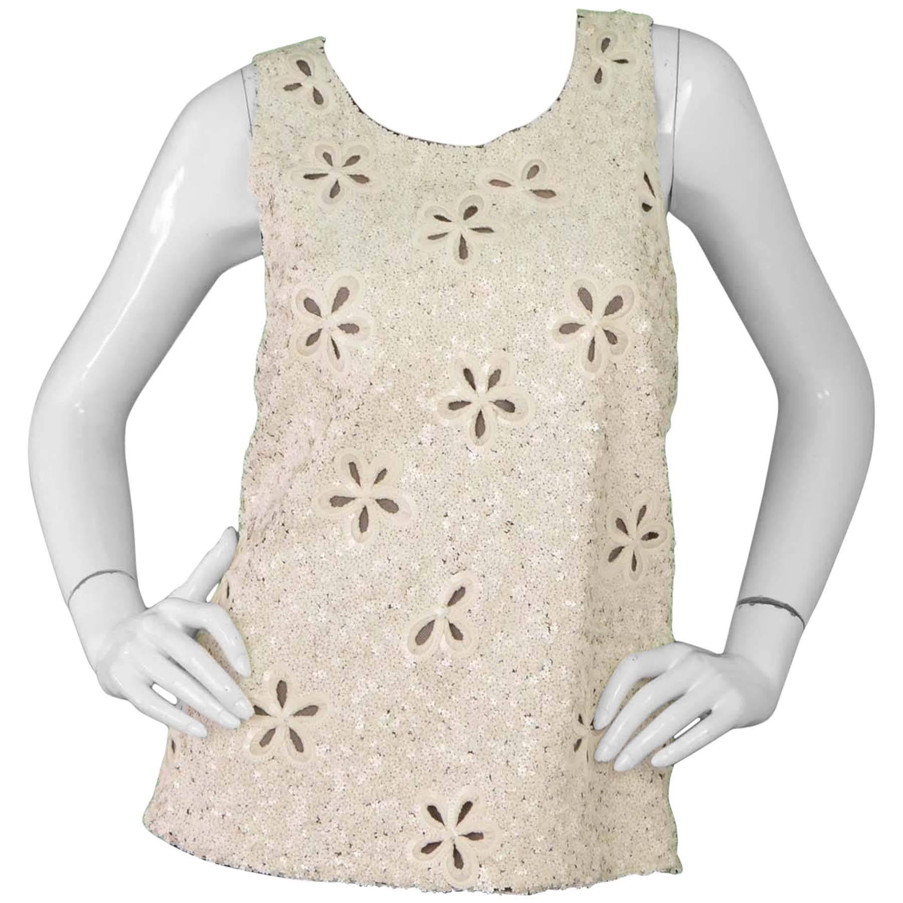 Chanel Ivory Cut out Floral Sequin Sleeveless Top sz 44 rt. $3, 000+