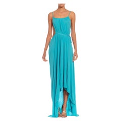 MORPHEW COLLECTION Light Blue Silk Blend Backless Gown