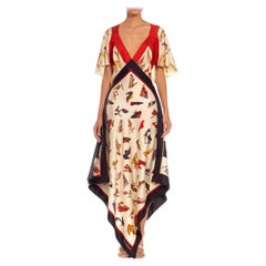 MORPHEW COLLECTION Nero, rosso e crema - Vestito a 2 sciarpe in seta con stampa di scarpe - Realizzato in seta.