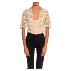 Edwardian White Handmade Lace Irish Crochet Jacket With Dragonfly Accents