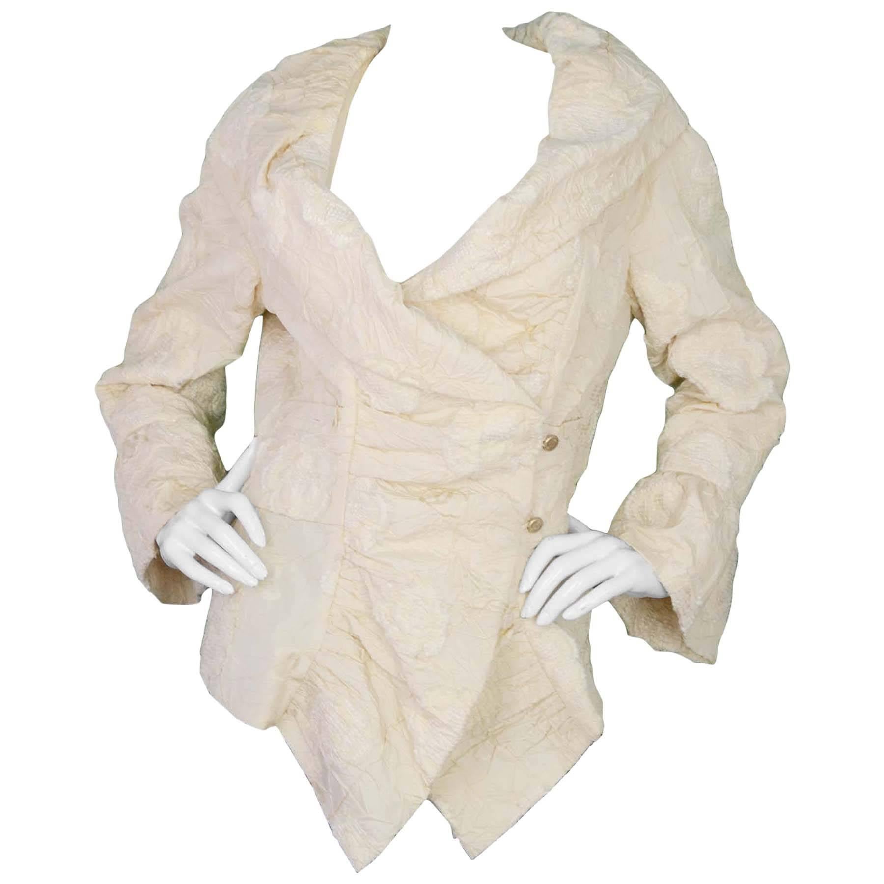 Chanel Ivory Textured Silk Asymmetrical Jacket sz 44