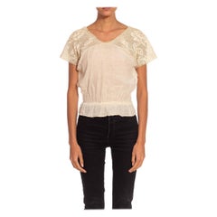 Victorian Off White Cotton Lace Top With Elastic Waist