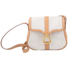 Used Hermes Shoulder Bag Natural Beige Toile H × Graine Courchevel Leather