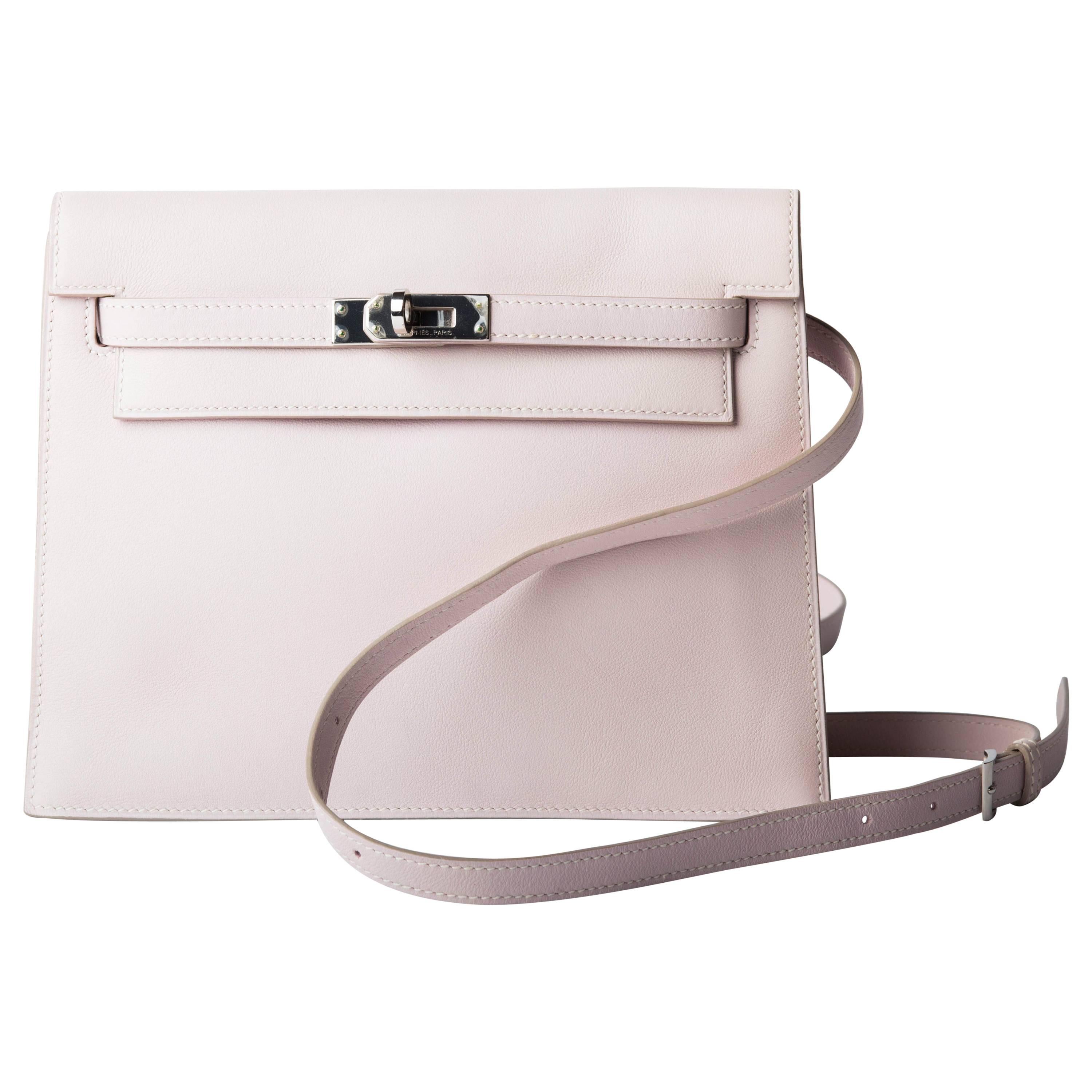 Hermes Kelly Danse Rose Dragee Swift Leather with Palladium HDW  For Sale
