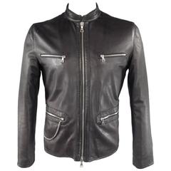 JOHN VARVATOS 40 Black Leather Zip Pockets Biker Jacket