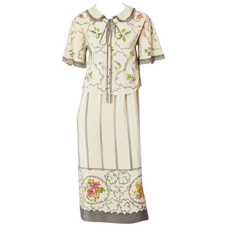 c.1974 Karl Lagerfeld for Chloe Dragon & Butterfly Printed Silk Day Dress main image 1