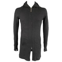 THE VIRIDI-ANNE Men's 38 Black Cotton / Wool Knit Hooded Zip Coat