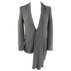 Miharaya Suhiro 36 Olive Green Asymmetrically Draped Silk Blazer