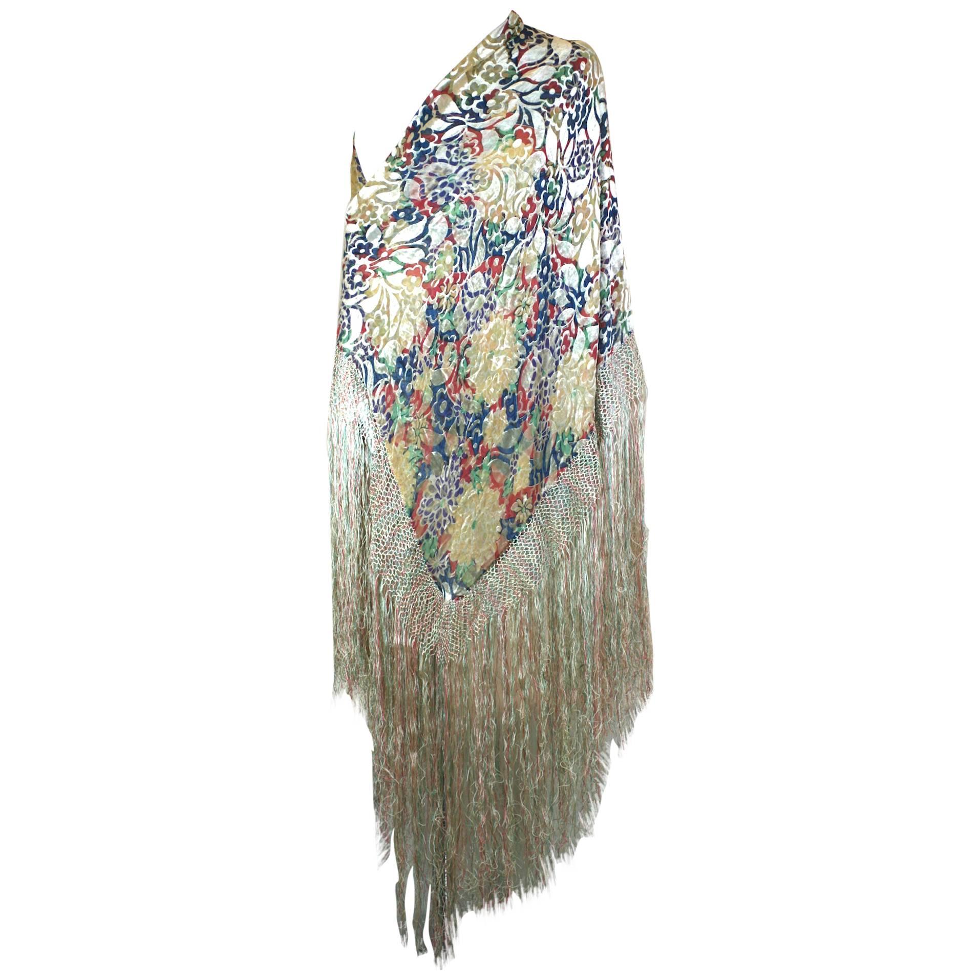 Liberty of London Printed Chiffon and Devore Velvet Shawl For Sale