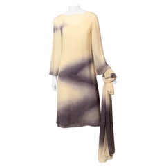 Halston Lavender and Cream Silk Chiffon Dress with Matching Slip and Shawl