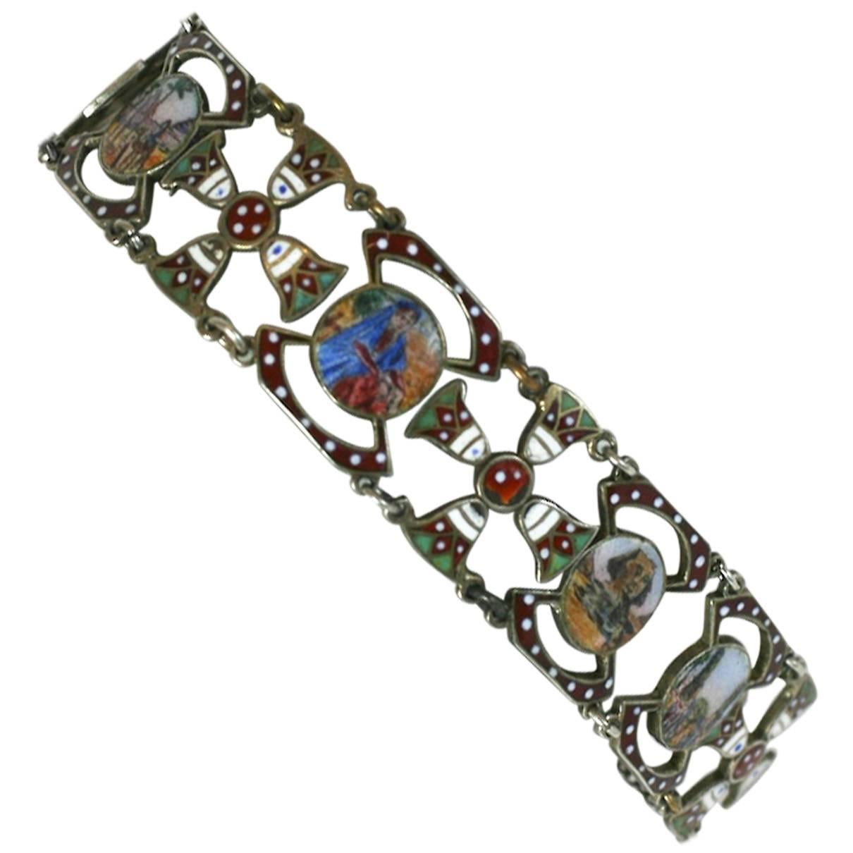 Egyptian Revival Enamel Link Bracelet For Sale