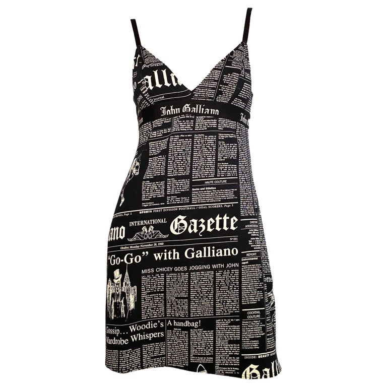 John Galliano “Gazette” newspaper print dress at 1stDibs john