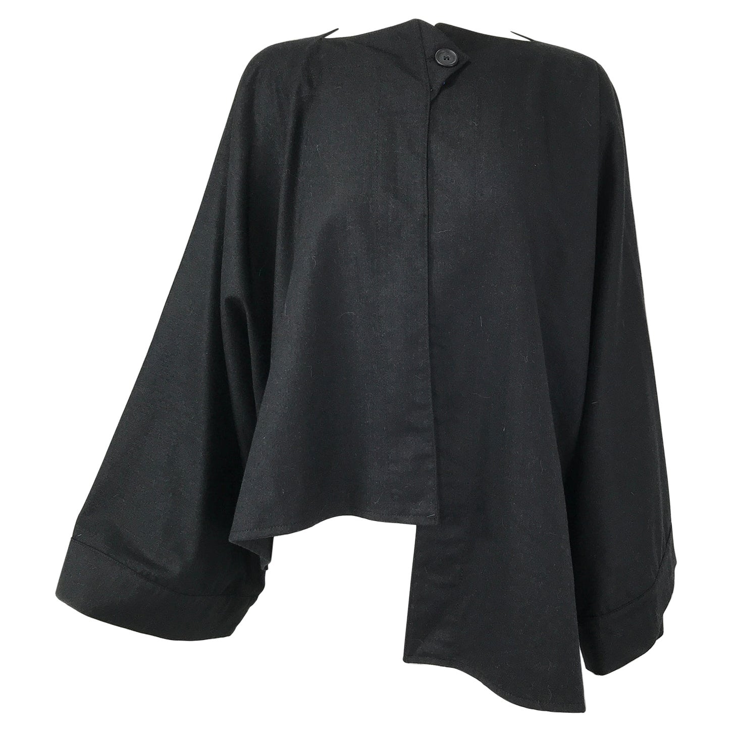 Ivan Grundahl Black Wool Kimono Sleeve Asymmetrical Hem Jacket For Sale