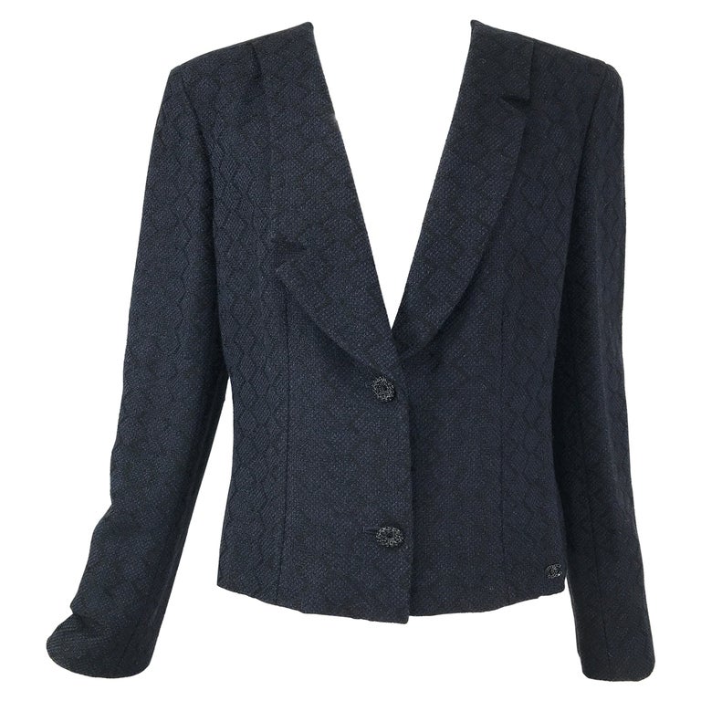 Chanel 02C Navy and Black Basket Weave Asymmetrical Collar Jacket at ...
