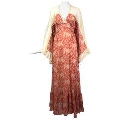 Vintage GunneSax By Jessica Tulle Shoulder Angel Sleeve Calico Prairie Dress 1969