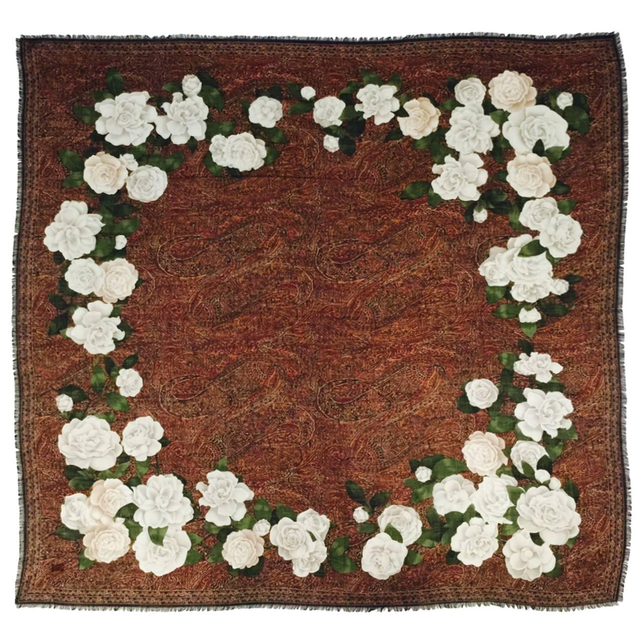 Giant Chanel Paisley and Floral Silk and Cashmere Scarf