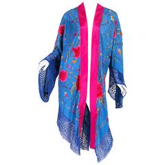 Antique Kimono made from a 1920s Hand Embroidered Chinese Shawl